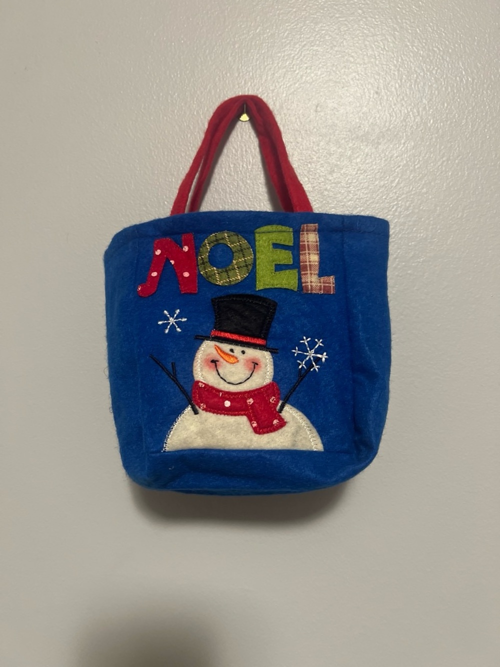 Blue Noel Snowman tote gift bag